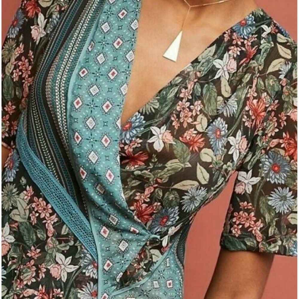 Tiny Anthrop Lovely Patchwork Floral Wrap Blouse